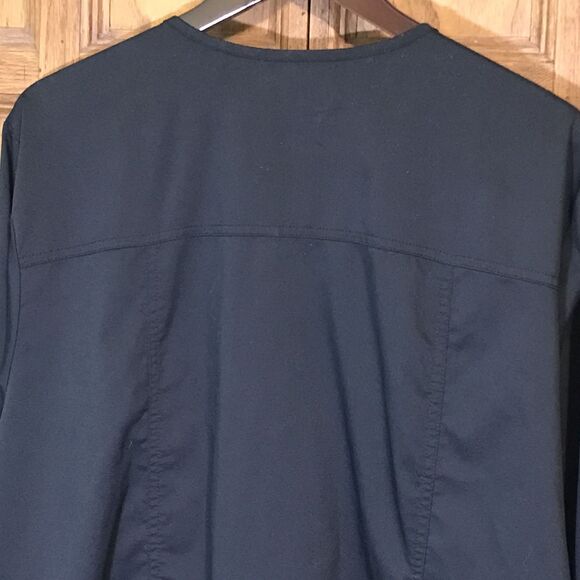 Cherokee Workwear Scrub Jacket Women's 2X Black Long Sleeved Snap Front Top - Picture 10 of 10